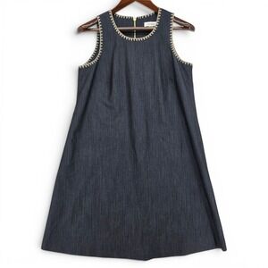 Calvin Klein Dark Denim Shift Dress Size 8 Sleeveless Office Quiet Luxury EUC